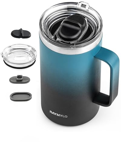 RAYMYLO Insulated Coffee Mug 700ml, Spill-Proof & Detachable Slider Lid | Double Wall Stainless Steel with Thorough Clean Lid & Handle, Cold for 9 Hrs, Suitable for Camp Home Office