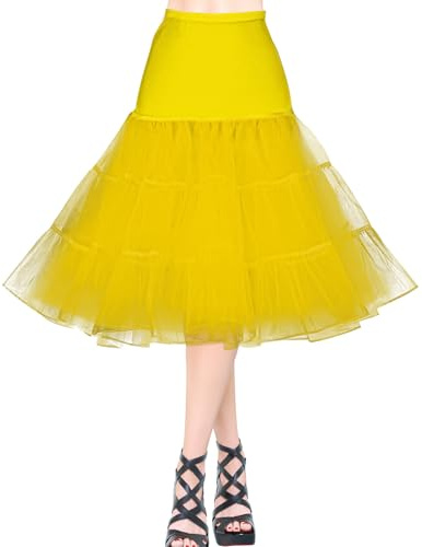 AYBUY 50-tal retro underkjol, vintage A-linje underkjol klassisk elastisk rockabilly tutu-kjol för damer halvslip utklädningsfester dans, halloweenfest, dans, gUL, XL