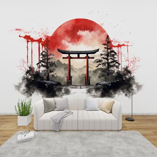 MMYAOKEN Papier Peint Panoramique Torii Japonais 300x210 cm - Décoration Murale Asiatique - Tapisserie Murales Papier Peint Intissé pour Chambre Salon - Moderne Poster Tableaux Photo Muraux