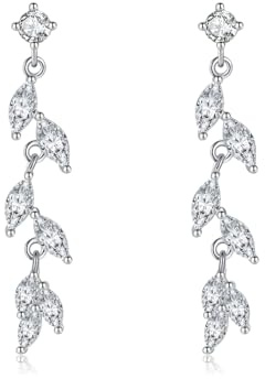 SLUYNZ 925 Sterling Silber CZ Olivenblatt Hängend Ohrringe für Damen Mädchen Ohrhänger Hochzeit Ohrringe Braut (A-Silber)