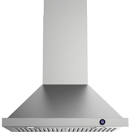 JOCO 30 Inch Wall Mount Range Hood, 900 CFM Stainless Steel Kitchen Chimney Vent Hood, Convertible for Ducted or Ductless Installation, 4-Speed Knob Control P02-30K
