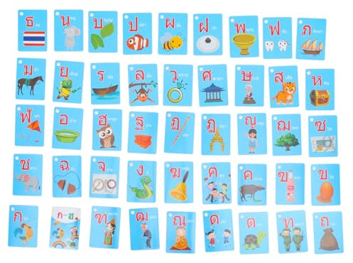 TOBBOMEY Thai Language Alphabet Flash Cards for Toddlers, 90pcs Portable Educational Sandpaper Letters and Picture Words Learning Cards for Kids Early Education with 2 Boxes