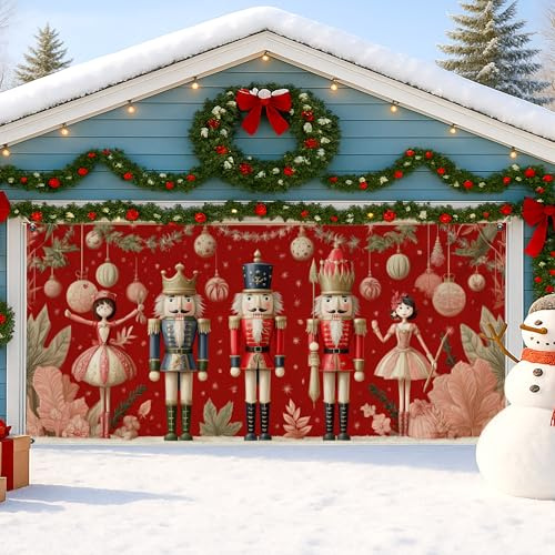 Cascanueces de Navidad para puerta de garaje, decoración festiva roja festiva, decoración de invierno para interiores y exteriores, decoración de fiesta de Navidad, 157 x 71 pulgadas