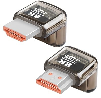 YANBORONSN 8K HDTV 2.1-adapter, 90 graders upp- och nedåtvinkel, hane till hona HDTV-adapter, stödjer 8K@60Hz, 4K@120Hz för TV-box, projektor, TV, bärbar dator (1 par)