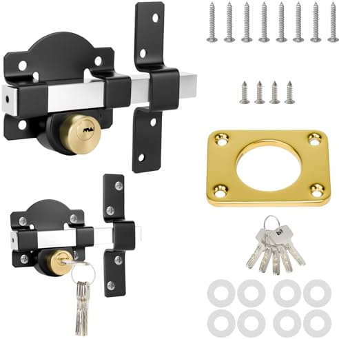 Double Sided Long Throw Gate Lock, Both Side Gate Lock Door with Key, Double-Sided Key Lockable, Heavy Duty Stainless Steel Gate Bolt for Sheds, Yard, Wooden Garden Gates, Doors, Anti-Theft Security