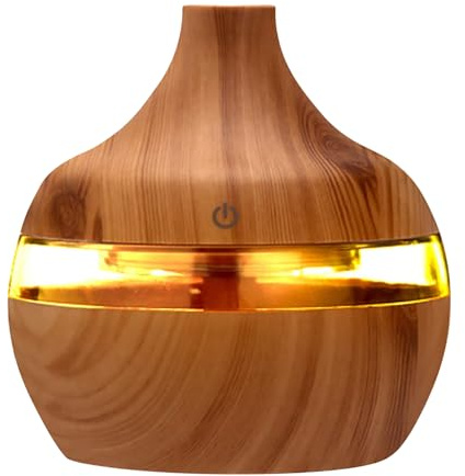 Woalopted Diffuseur D'huiles Essentielles Air Innovations 300 Ml, Humidificateur LED D'aromathérapie, Diffuseur D'arômes Avec Veilleuse Sept Couleurs, Humidificateur D'intérieur 5V Aspect Bois