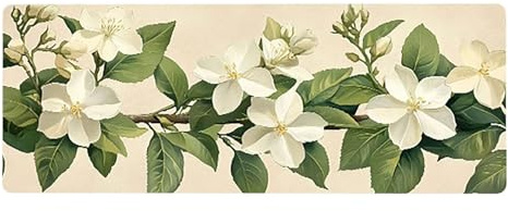 Large Mouse Mat, 30x60cmx3mm, Gaming Mouse Pad, Rubber Base, Stitched Edges, Water Resistant Easy Clean, For All Types, Extend Desktop Protection, Office Men's Gifts, Flower White D1YY-489