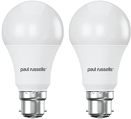 paul russells B22 Bayonet Cap LED Light, 13W = 100W Equivalent Bulb, 1521 Lumens, 6500K Standard BC A60 LED GLS, Bright Large Energy Saving Non-Dimmable Lightbulbs - Daylight Frosted - 2 Pack
