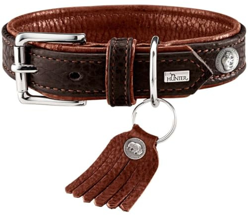 HUNTER CODY Hundehalsband, Leder, rustikal, weich, 45 (S), dunkelbraun/cognac