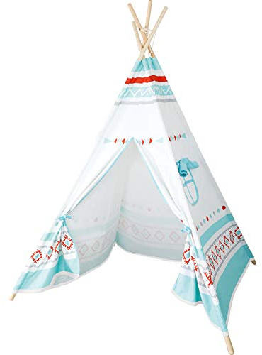 small foot Spielzelt Tipi aus Holz und Baumwolle, Spiel-und Rückzugsort, Leichter Auf-und Abbau, ab 2 Jahren, 11216, Mehrfarbig