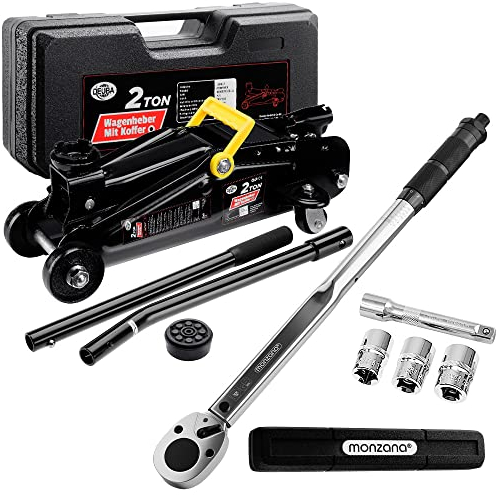 Deuba® 2t Wagenheber hydraulisch 135-330mm Set inkl. Gummiauflage Drehmomentschlüssel 6tlg. 1/2' 40-210Nm Koffer KFZ Auto Rangierwagenheber Hydraulik