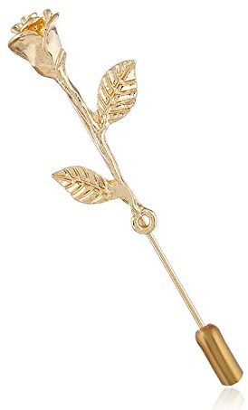 Fashion Men Rose Floral Lapel Stick Brooch Pin Suit Tuxedo Corsage Accessory (Gold)
