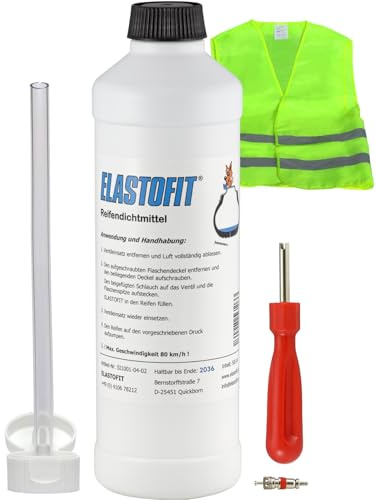 ELASTOFIT 500ml Plus Reifen Dichtmittel Ersatzflasche Reifen Pannenset | Mind. 10 Jahre haltbar mit Warnweste