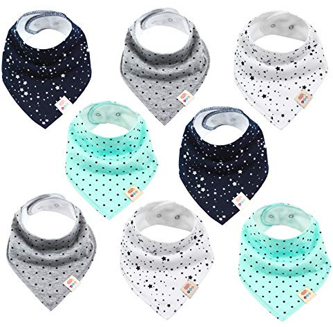 Pañuelos triangulares para bebé, 8 unidades, unisex, de algodón, con botones de presión ajustables, para niños pequeños y niñas (juego unisex)
