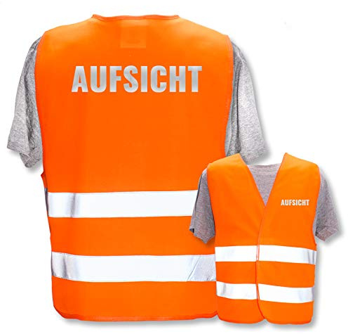 Bedruckte Marken-Warnwesten mit ISO-Leuchtstreifen * Standard- oder Reflex-Druck * Schule, Warnweste Begriffe Schule:Aufsicht (Reflektierend), Farbe + Größe:Orange (XL/XXL)