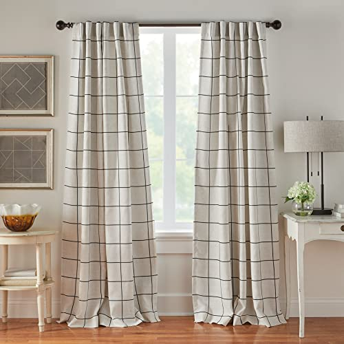 Elrene Home Fashions Brighton Windowpane Plaid Blackout Window Curtain, Living Room and Bedroom Drape with Rod Pocket Tabs, 52 x 84, Black, 1 Panel