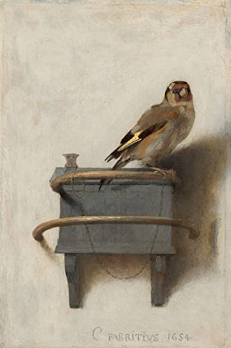 WallBUddy Der Stieglitz Vogel Tier Wandkunst – Carel Fabritius Stieglitz Leinwanddruck Wandkunst, Naturmalerei Vögel Premium Dekor Poster Zimmer Wandbild Wohnkultur Büro Dekor (50cm x 70cm)