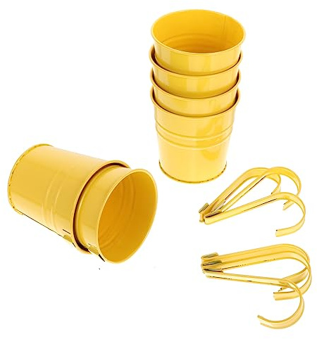 Cabilock 6Pcs Hängender Blumentopf Metall Blumentöpfe Blumeneimer Hängetopf Wand Pflanzer mit Ablaufloch Metall Vase Pflanztöpfe Pflanzgefäße Balkontopf Übertopf für Zuhause Garten Balkon Gelb