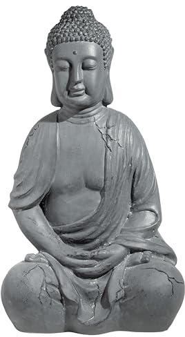 Neustein XXL Großer Buddha 50 cm Steinoptik Garten Deko Figur Skulptur Feng Shui sitzend Steinfigur-Optik (dunkelgrau)