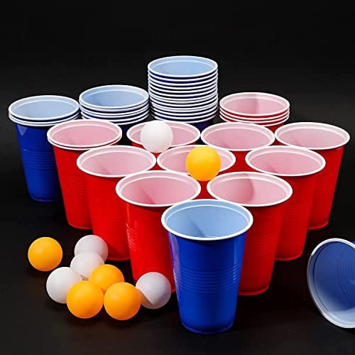 PIQIUQIU Tazza di Birra Pong, Set di Tazze di Birra Pong | 50 Tazze + 5 Palline 473 ml 16 oz Bicchieri di plastica riutilizzabili Bicchieri da Festa