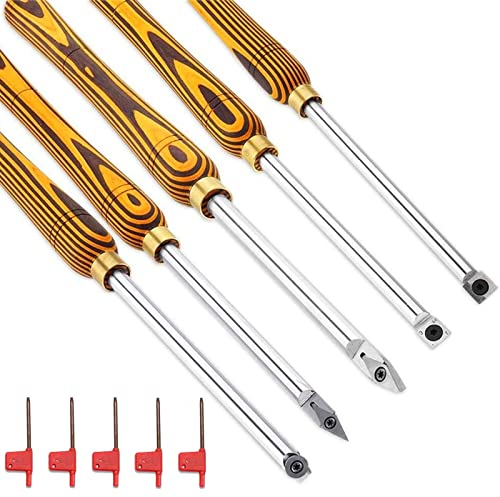 ZPYXBH Hartmetall-Drehmeißel-Set, Drehwerkzeuge, Drehmaschinen Drehwerkzeuge 5-Teiliges Set, Diamantform/Runde/Vierkantschneider Mit Griffdrehmaschinen, Drehmeißel Mit Wendeplatten