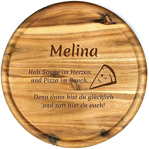 Sterngraf Pizzateller mit Gravur (Namen) personalisiertes Holz Pizzabrett 32cm Akazienholz - Geschenkidee zum Geburtstag, Geschenke Jahrestag Dankeschön, Spruch Motiv P25 Sonne