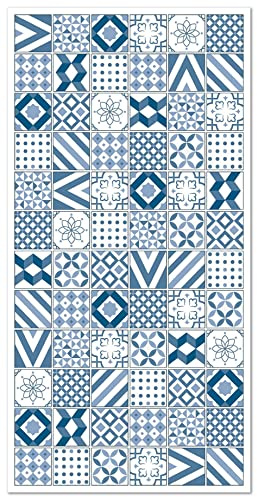 Panorama Tapis Vinyle - Modèle Carreaux Ciments Love Bleu 40x80 cm - Différentes Tailles - Deco Maison, Cuisine, Chambre et Exterieur