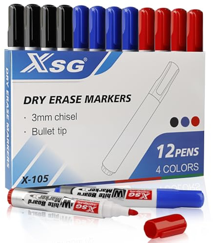 ABEIER Whiteboard Marker,12 Whiteboard Stifte,Trocken Abwischbar, Rundspitze 3mm,3 Farben White board Stifte Rundspitze Set Perfekt für Zuhause Büro(12 Stück)