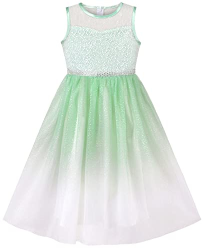Sunny Fashion Robe Fille Pente Vert Dentelle Broderie Corsage Briller sans Manches 6 Ans