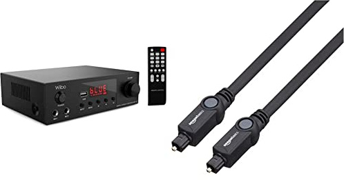 Wiibo AMP-100 - Amplificador de Audio HiFi - Conexión Bluetooth - Respuesta Lineal con Potencia de 50W & Amazon Basics - Cable óptico de audio digital Toslink (1 m)