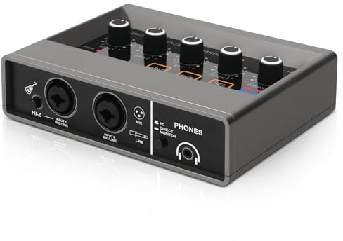 XTUGA USB Audio Interface for PC with Touch Model 16 bit/48 kHz, DSP Effect, 48V Phantom Power XLR Audio Interface for Recording Music, Live Streaming, Q-16