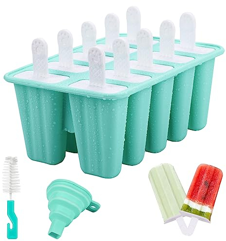 Stampi Ghiaccioli, 10 Cavità Stampo per Ghiaccioli, Stampi per Gelato in Silicone Senza BPA, Stampi Gelato per ghiaccioli fai da te, dessert, yogurt, cioccolato - Verde