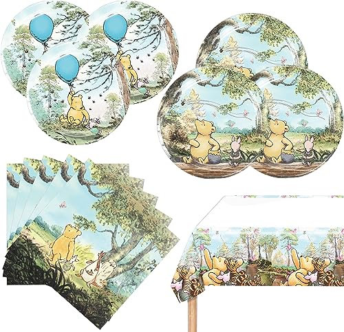 41 decoraciones de cumpleaños de Pooh Bear, 20 platos, 20 servilletas y 1 mantel para fiesta de cumpleaños Pooh Bear, suministros de fiesta temática