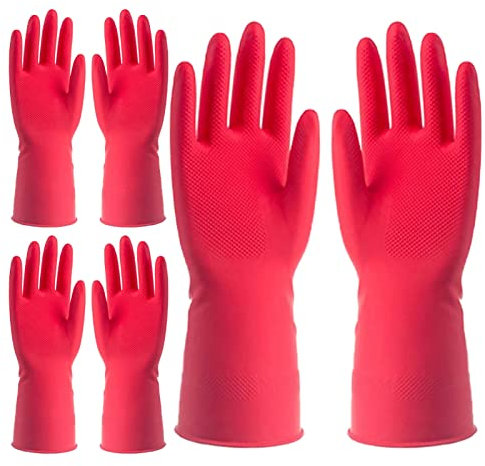 BAMFY Dauerhaft Putzhandschuhe 3 Paare Haushaltshandschuhe Wiederverwendbar Küche Geschirrspülen Gummihandschuhe for Haushalt, Badezimmer (Color : Rot, Size : L)