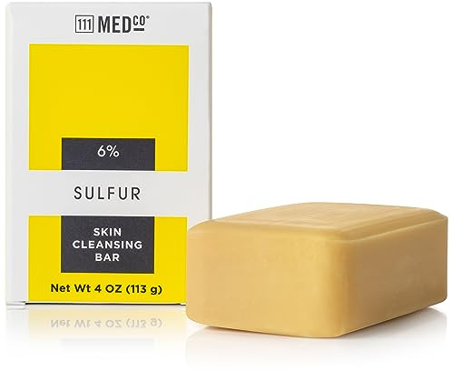 111MedCo 6% Sulfur Skin Cleansing Bar, Medicated Acne Treatment Soap for Face, Chest and Back, Helps Dry Excess Oil and Clear Clogged Pores, 4 oz