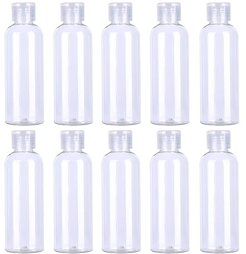 10 Stück 100ML Reiseflaschen Set mit Flip Cap Leere Spender Plastikflasche Set, Transparent Abfüllflaschen für Kosmetik mit Trichter