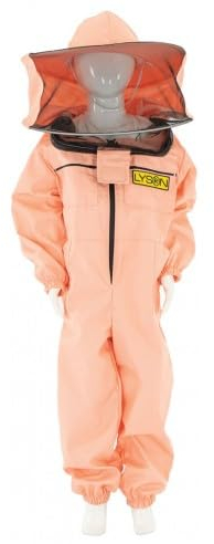 LYSON Kinderanzug mit abnehmbaren Hut Kinderoverall mit Schleier Kinderimkeranzug Schutzkleidung für Kinder, Imker Anzug Imkeranzug Schutz vor Bienen Lachsfarbe Grösse 116
