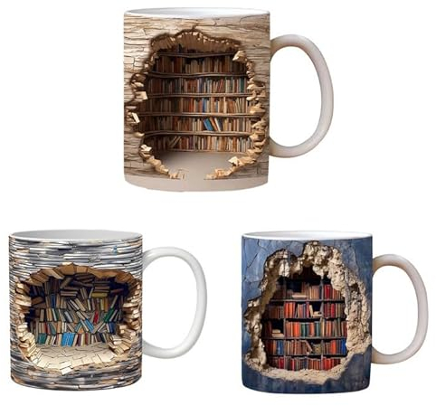 Bücherregal Tasse Becher | 1/3 STK Keramik Kaffeetasse Book Lovers Geschenke | Neuartige Kaffeebecher mit Flachem -Muster | Langlebige Milchbecher Teetassen Home Deko Buchli