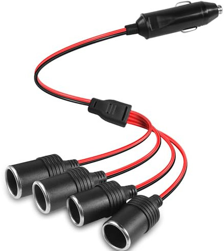 HATMINI 1 à 4 allume-cigare de voiture 12 V 24 V adaptateur de chargeur 4 voies prise allume-cigare de voiture câble d'extension 13 AWG avec fusible 20 A - 0,3 m