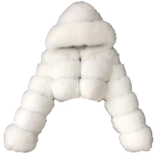 PengGengA Femmes Manteau en Fausse Fourrure Cardigan en Cheveux Synthétiques Manteau en Peluche à Capuche Veste Couleur Unie Shaggy - Blanc, M