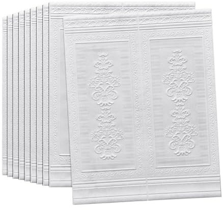 HAILM 70x90cm 3D Brick Wall Panels, 10 Stück 3D Texturierte Effekt Hintergrund, Selbstklebende Wandpaneele, für Innendekoration, 67,8 Sqft Abdeckung, DIY Einfach Zu Schneiden,Weiß