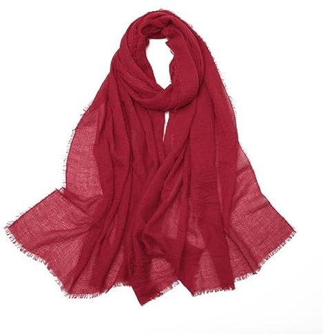 Damen Schal 90 x 175cm Einfarbiger Schal aus Baumwolle und Leinen Tuch Kopftuch Stola Schals Damenschal Schaltücher Halstuch Scarves für Frühling Sommer Herbst Winter Tägliches Tragen,Weinrot