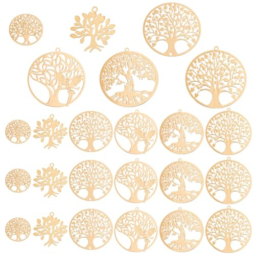 PH PandaHall 36pz Albero Della Vita Oro Ciondoli in Filigrana di Ottone, 6 Stili Ciondoli Rotondi Piatti per Collana Orecchini Creazione di Gioielli