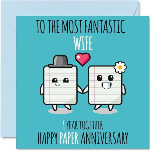 Stuff4 Süße Karte zum Hochzeitstag für die Frau, 1 Jahr zusammen | Glückwunschkarten zum 1. Hochzeitstag für die Frau vom Ehemann, 145 mm x 145 mm, Grußkarten für den ersten Jahrestag