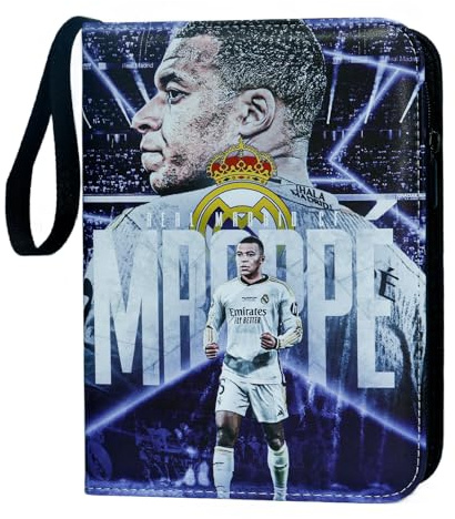 Oirigaga Fußball Karten Sammelalbum, 4 Taschen Fussball Sammelkarten Album mit Reißverschluss Tragegriff und 50 Hüllen für 400 Karten, Wasserdicht PU-Leder Sammelmappe Sammelheft, Sport Karten Ordner