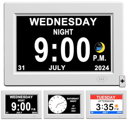 CAZOKASI Sveglia digitale extra large con giorno e ora per anziani, orologio con calendario automatico dimmerabile (20,3 cm, bianco)