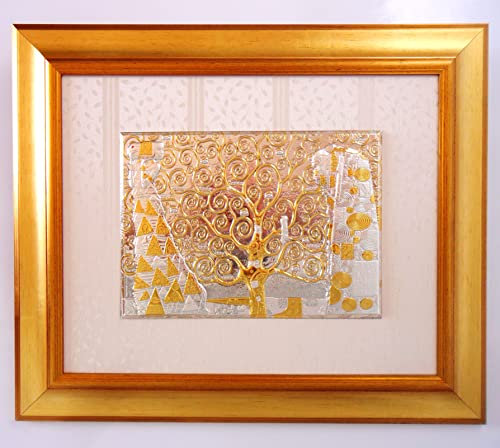Generico L'ALBERO DELLA VITA GUSTAV KLIMT QUADRO IN ARGENTO cm23x33 E CORNICE IN LEGNO DORATO CON FOGLIA ORO cm52x61x3 CAPOLETTO CAPEZZALE ARTE -> TUO IN 24/48h