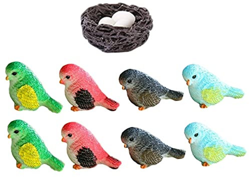 CIYODO Miniatur Vogelnest Und Eier Satz Aus Harz Dekorative Mikro Landschaft Moos Ornament Bunte Kleine Vogel Figuren Für Frühlings- Und Garten Deko
