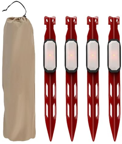 Campingheringe, Zeltheringe Metall | 4 Stück Erdspieße mit LED-Licht - Campingzubehör, V-förmige Erdnägel für Outdoor-Wander-Picknick-Schutz