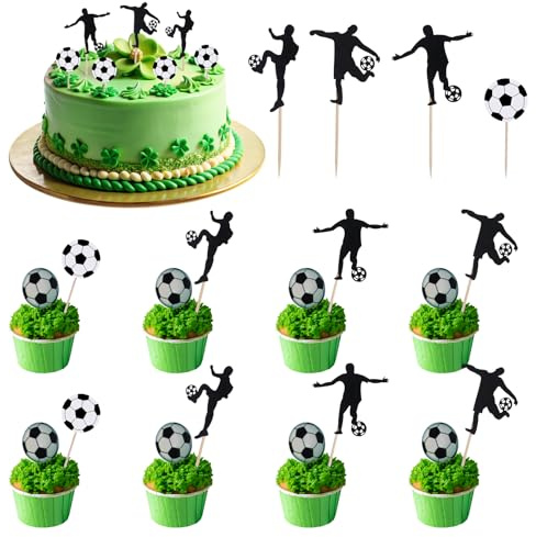 48 Stück Glitzer Fußball Geburtstag Kuchen Dekoration für Kinder Jungen Party